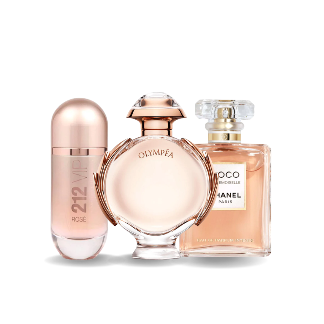 Combinación promocional de 3 perfumes Carolina Herrera 212 VIP ROSÉ, Paco Rabanne OLYMPÉA, Chanel COCO MADEMOISELLE (Eau de Parfum)