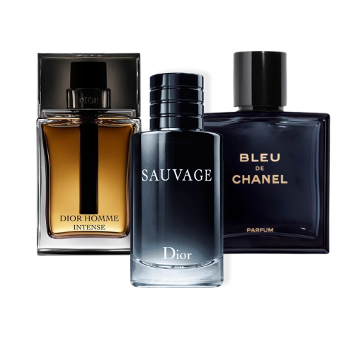 Combinación promocional de 3 perfumes Sauvage Dior, Bleu de Chanel y Dior Homme Intense 100ml