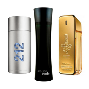 Combinación promocional de 3 perfumes 212 Men NYC, Paco Rabanne One Milion y Armani Code Homme 100ml