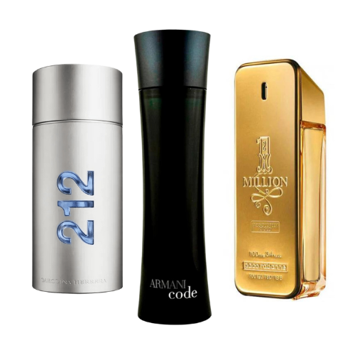 Combinación promocional de 3 perfumes 212 Men NYC, Paco Rabanne One Milion y Armani Code Homme 100ml