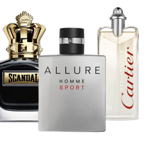 Combinación promocional de 3 perfumes Allure Homme Sports, Jean Paul Gaultier Scandal y Cartier Statement 100ml